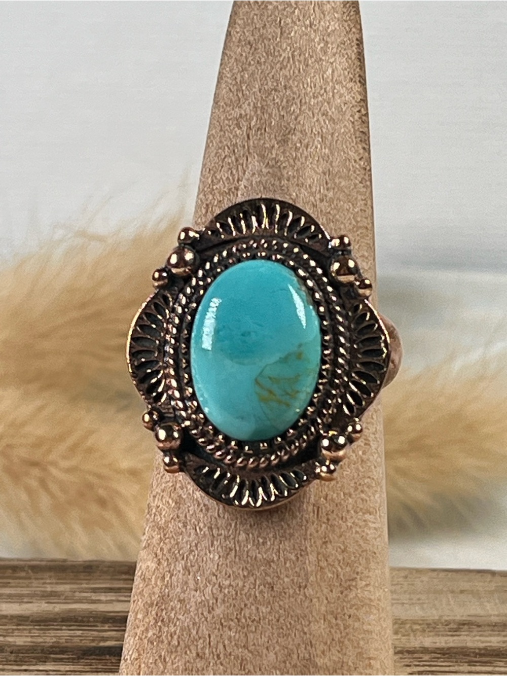 Solid Copper Kingman Turquoise Gemstone Ring Size 7.75 Adjustable